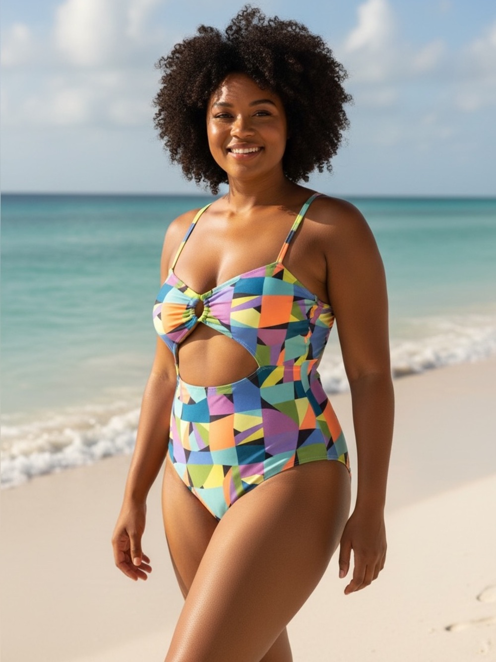 No Boundaries XXL 19 One Piece Swimsuit NWT Multicolor Cutout Ruffle